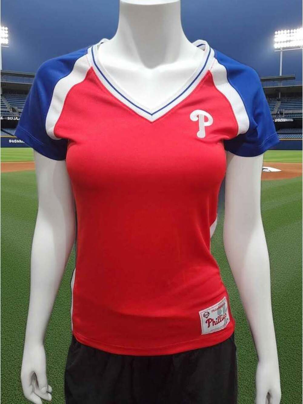 Majestic Philadelphia Phillies Women's V-Neck Jersey Shirt - Size M